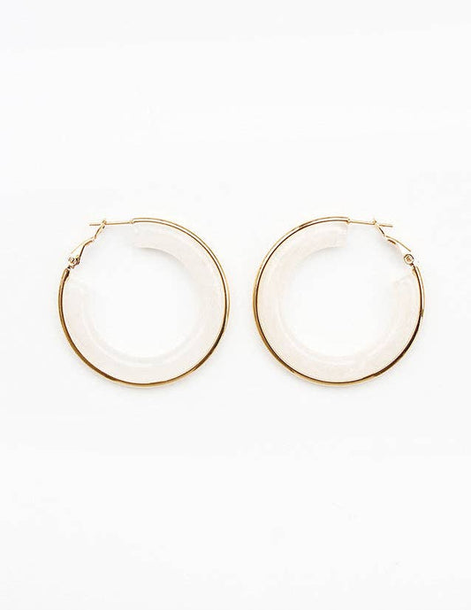 Cream Acrylic with Gold Accent Hoops Earring