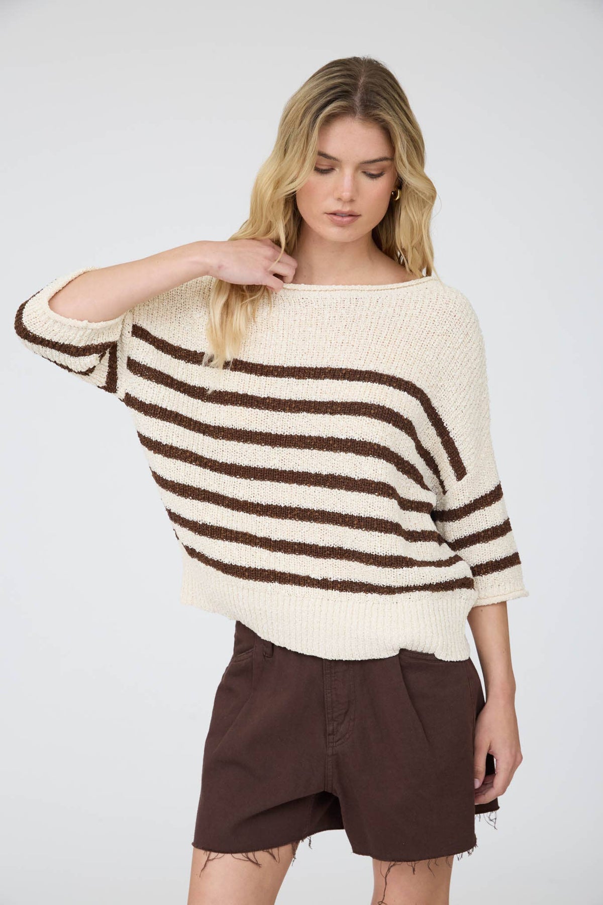 Get Going (Choc) Stripe SS Sweater