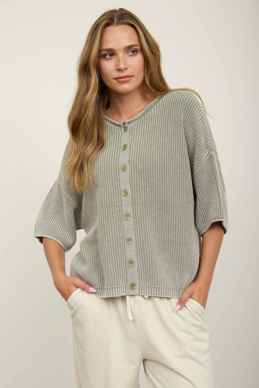 Good Habit (Olive) Washed SS Cardigan