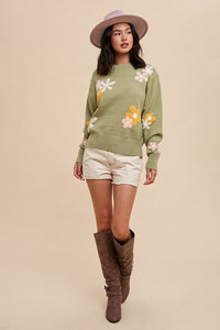 On That Note (Sage) Floral Sweater