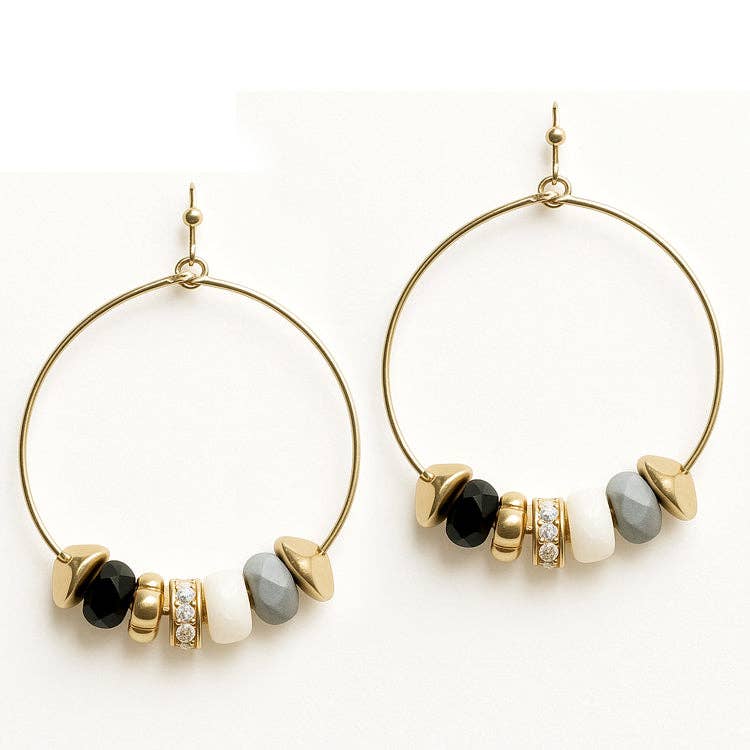 Grey, Black, White Stone Hoop Earring