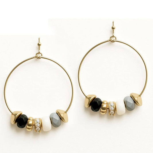 Grey, Black, White Stone Hoop Earring