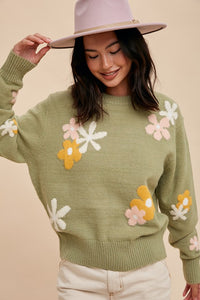 On That Note (Sage) Floral Sweater