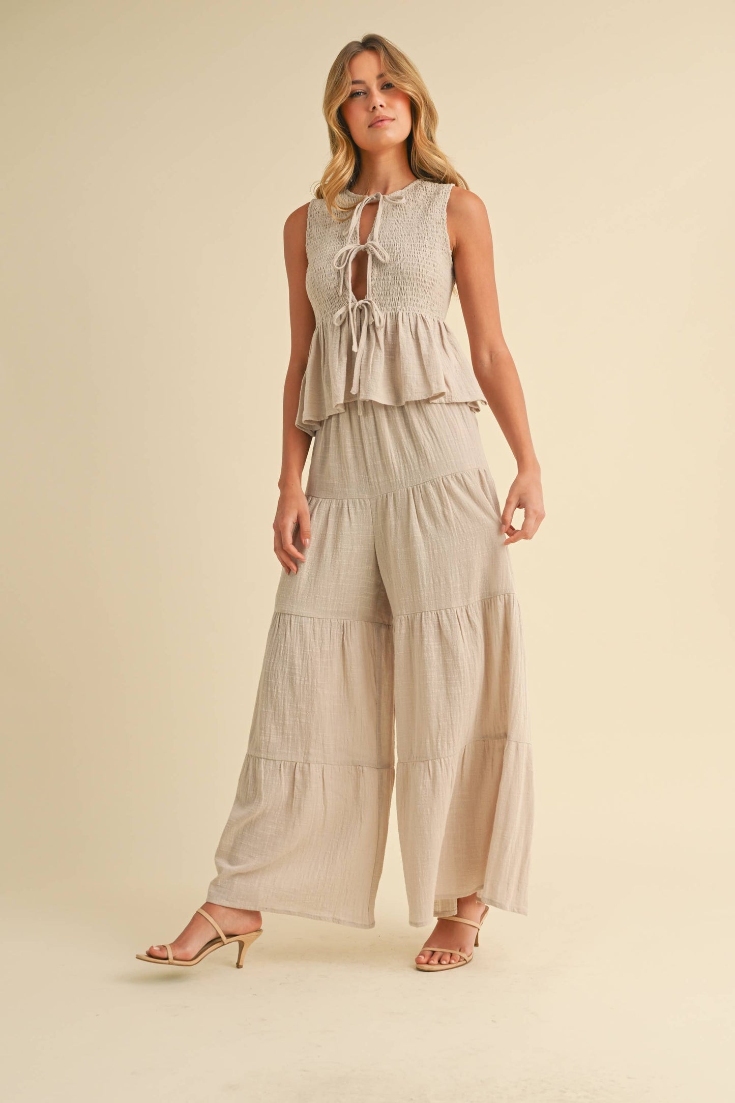 Sweet Beginnings Peplum Gauze Tie Top