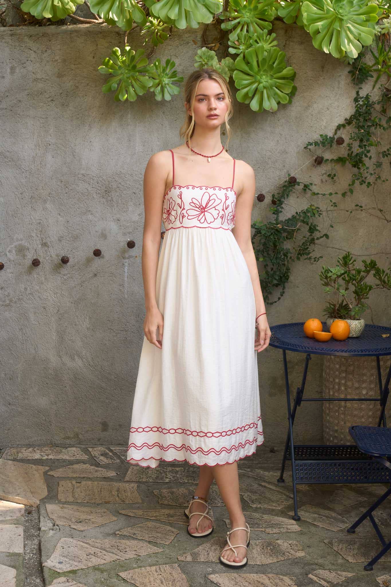 Effortlessly Pretty Embroidered Scallop Dress