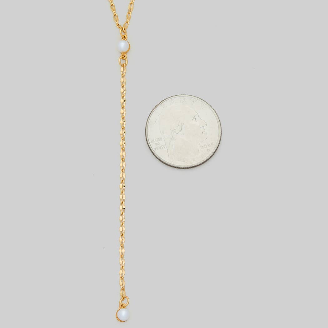 Delicate Pearl Y Necklace, Gold