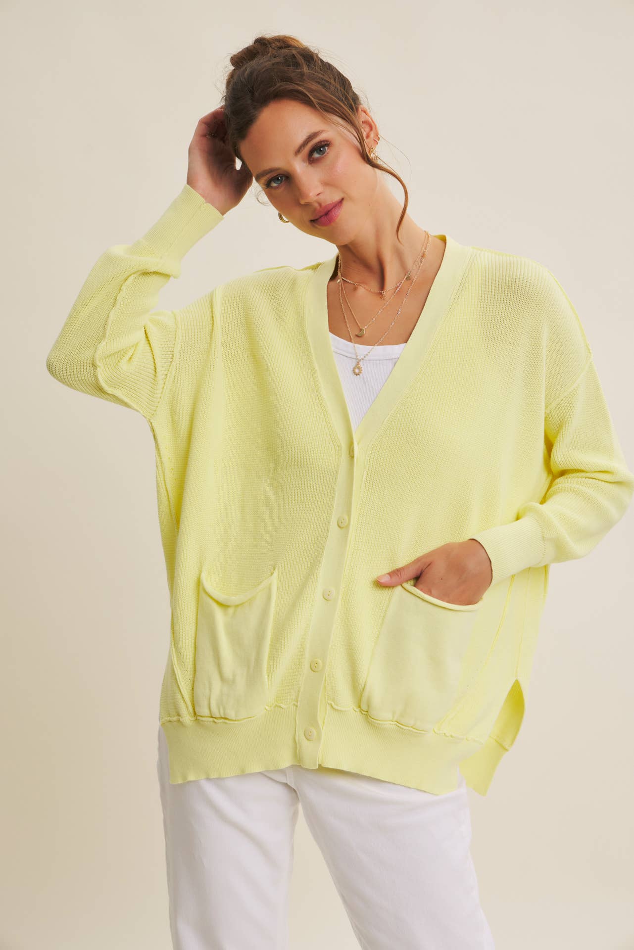 Down To Earth (Lemon) Slouchy Cardigan
