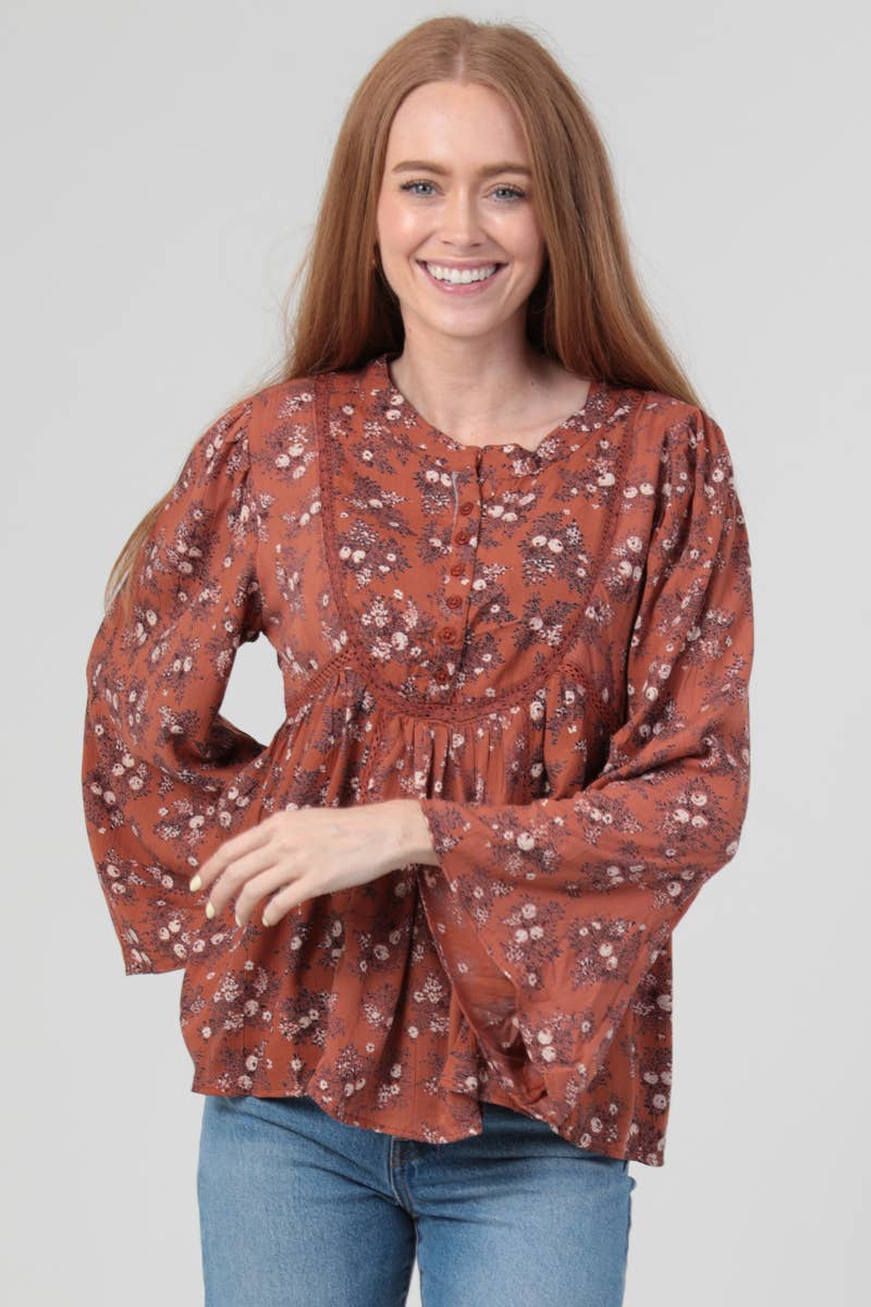 Sweet Melody (Ginger) Floral Boho Blouse