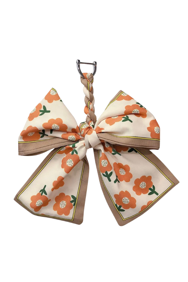 Tan/Orange Floral Scarf Bow Purse Charm
