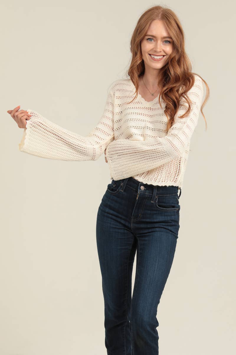 Boho Flare (Ivory) Lightweight Knit Sweater