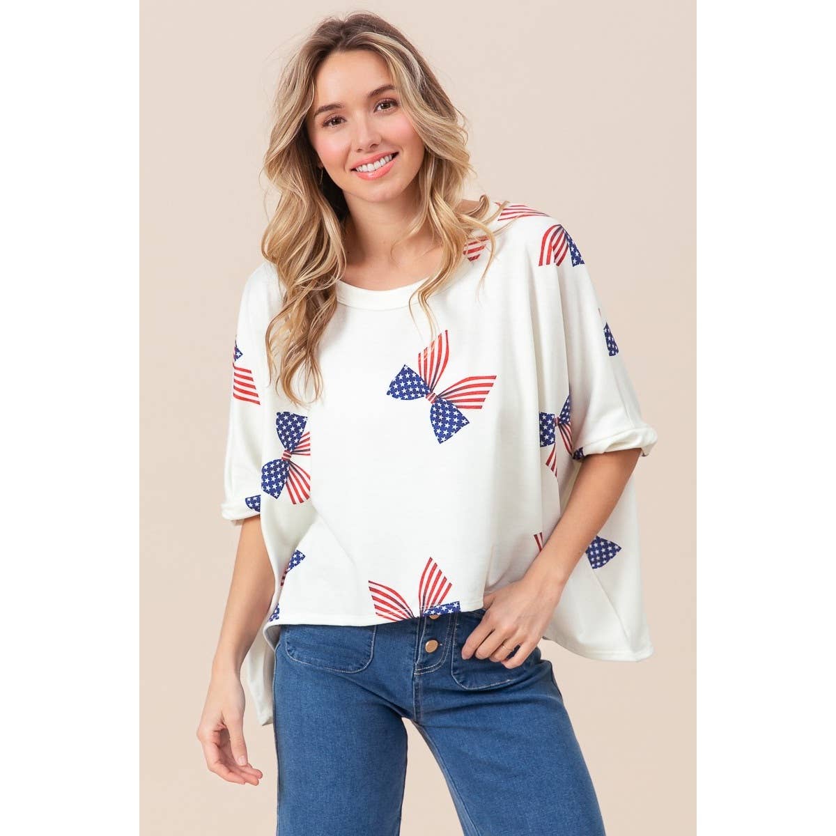 American Girl Bow Print Dolman Top