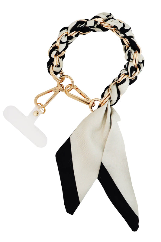 White/Black Phone Holder Chain/Scarf Wristlet