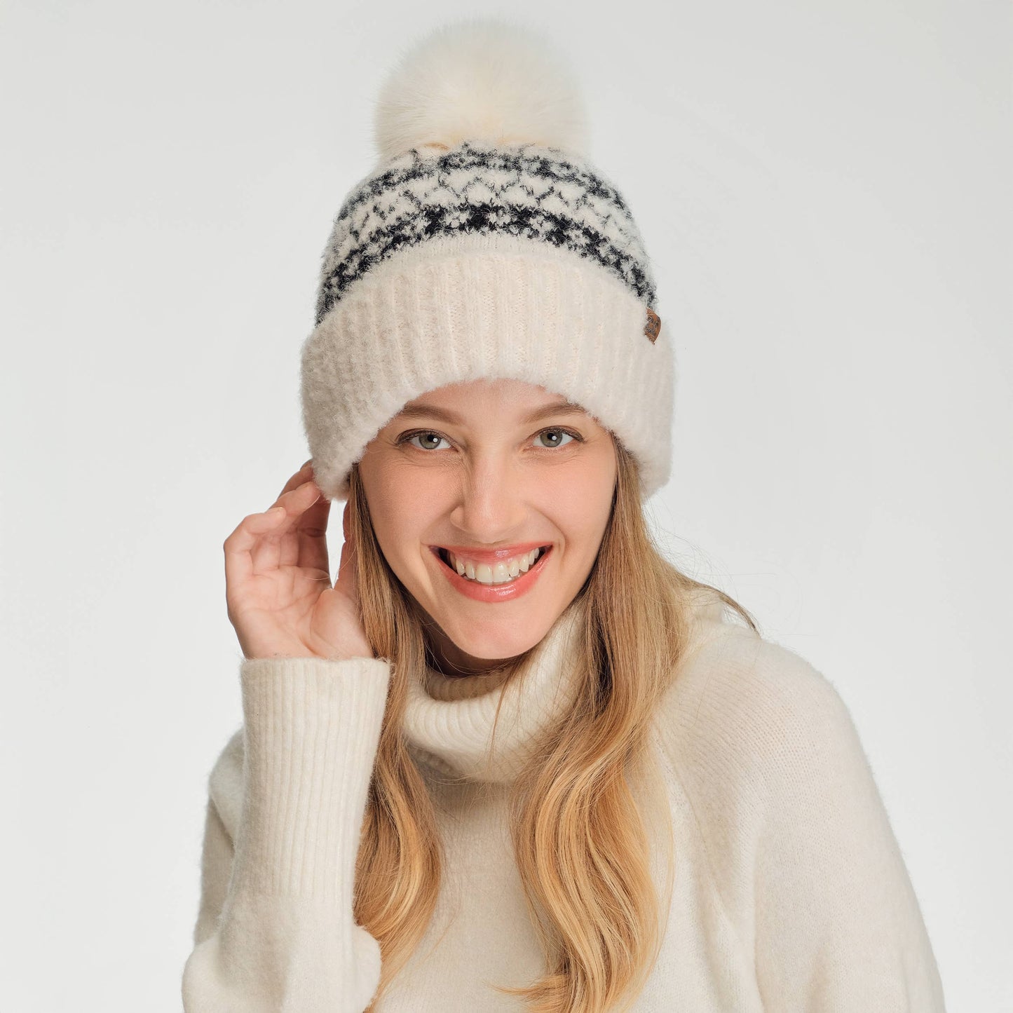 C.C Fair Isle Fur Pom Beanie