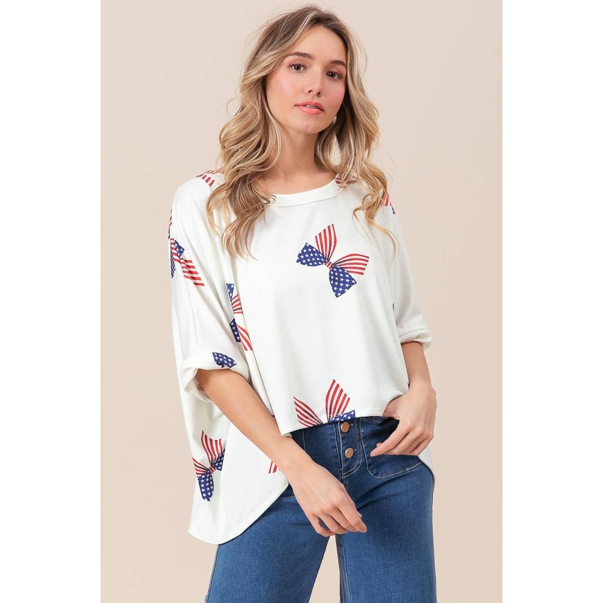 American Girl Bow Print Dolman Top