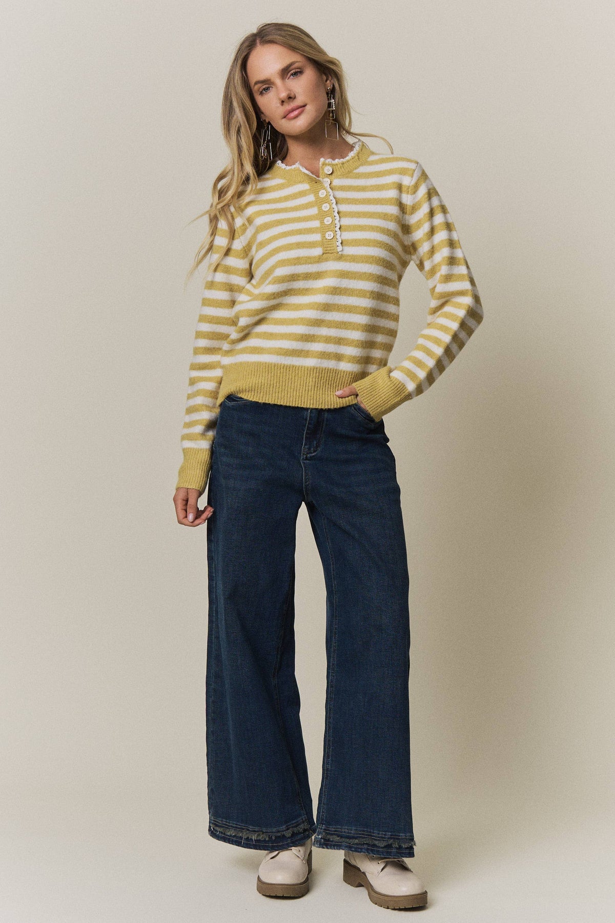 Good Day (Ylw) Stripe Henley Sweater