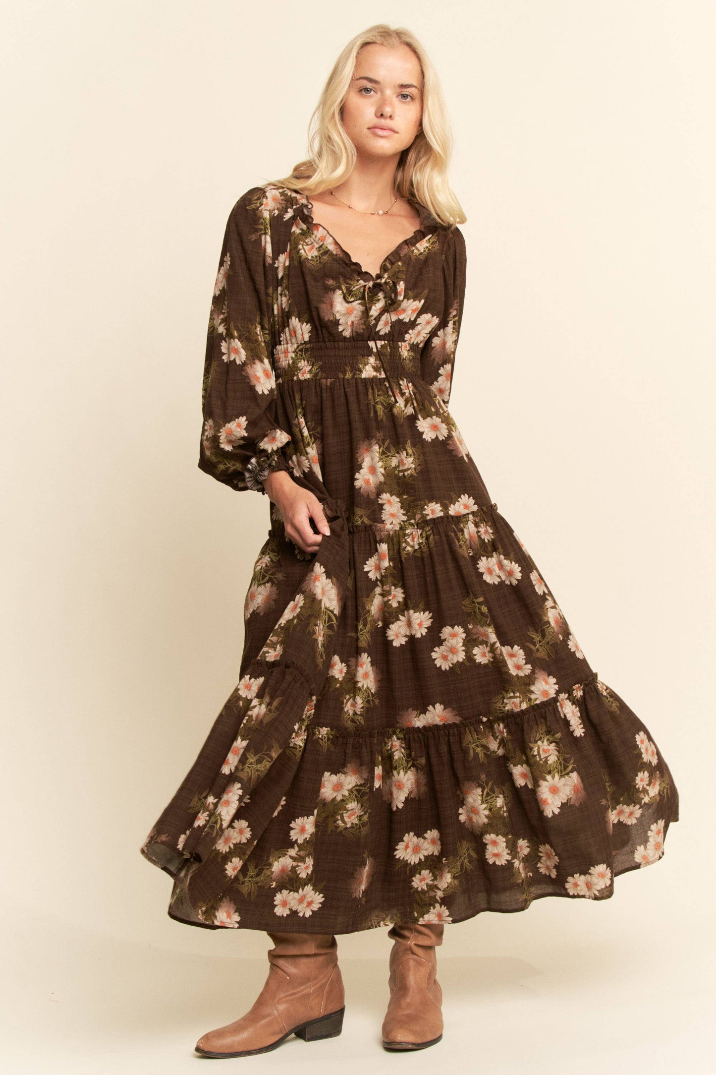 Timeless Treasure (Brn) Floral Print Dress