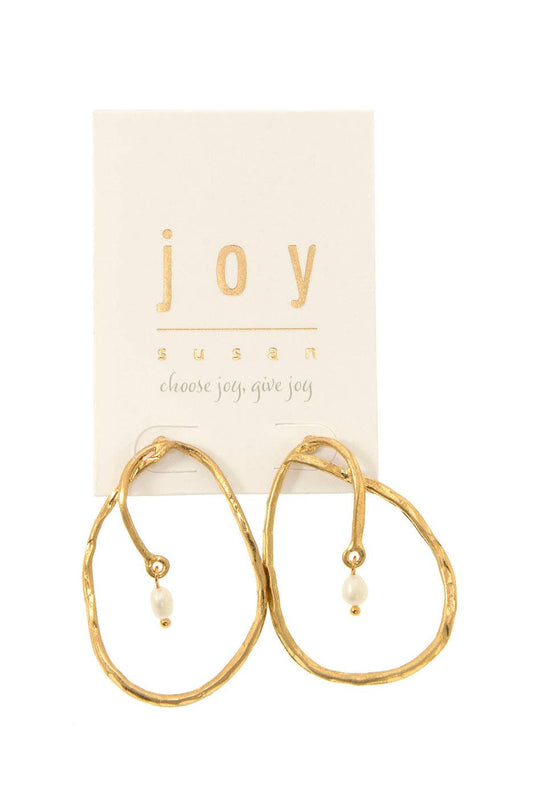 Hammered Oval FW Pearl Post Earrings