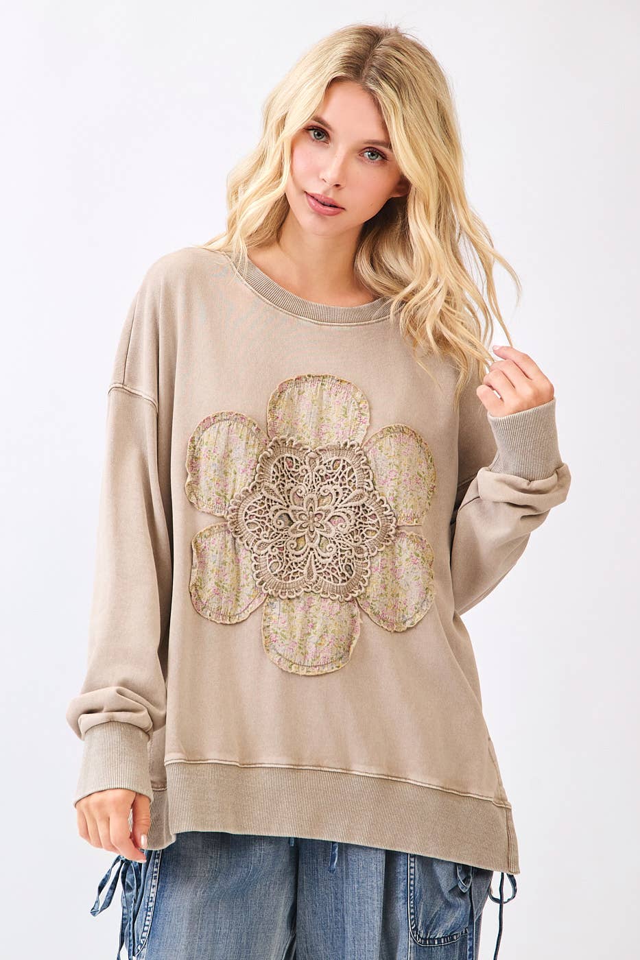 Fall Frolic (Mocha) Patched Flower Top