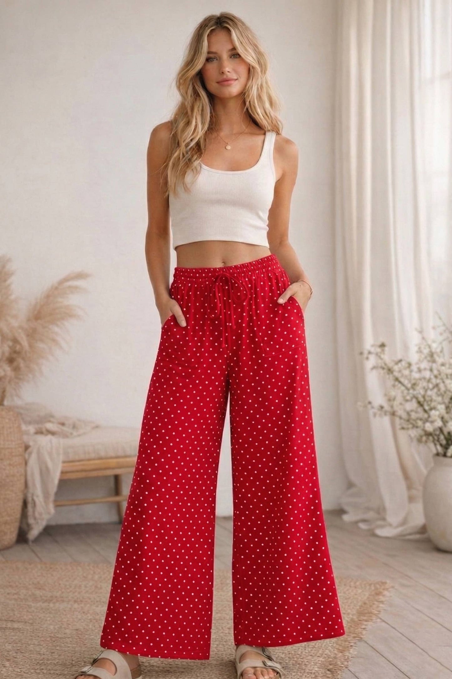 Dot To Dot (Red/Wh) Wide Leg Pants