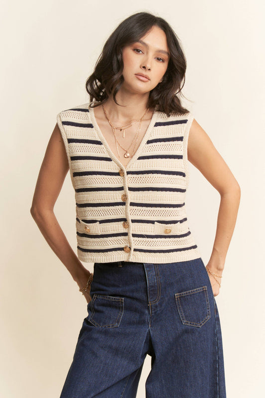 Bon Voyage (Navy/Wh) Stripe Knit Vest