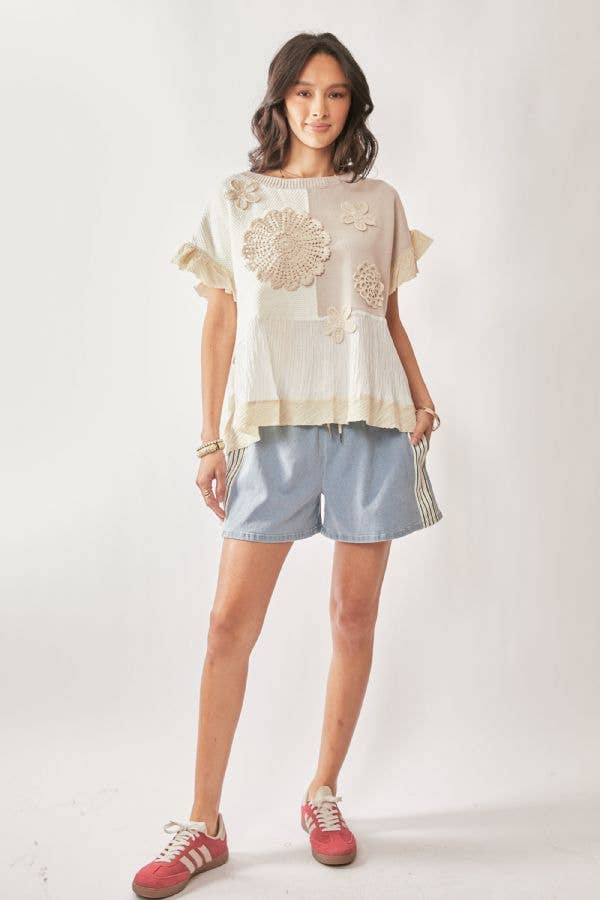 One & Only (Tan) Sweater Boho Ruffle Top