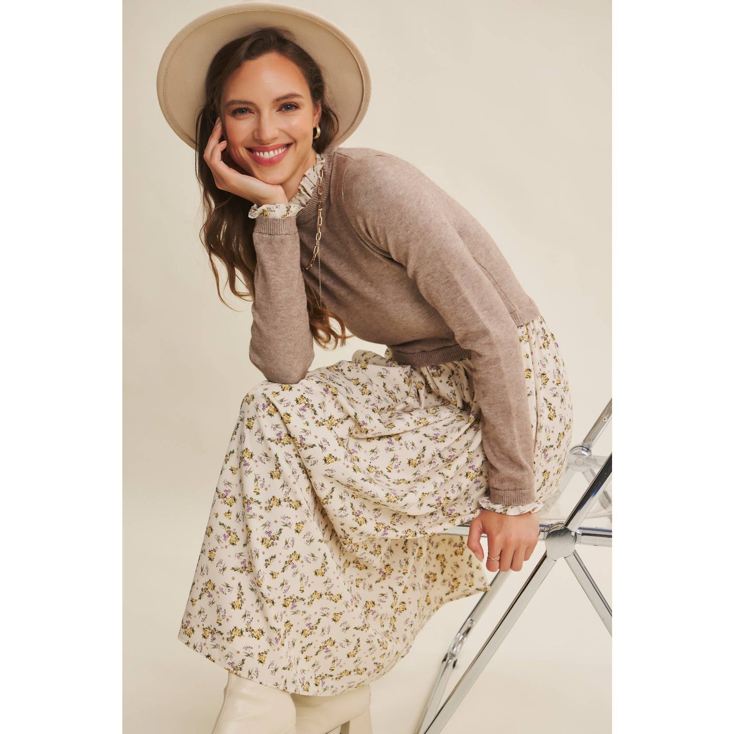 Sweet Memory (Latte) Twofer Dress