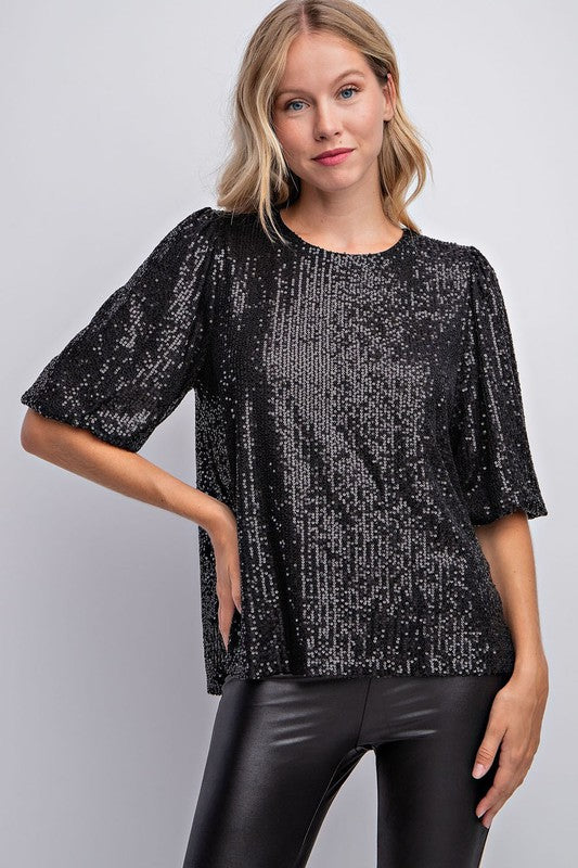 Shine On (Black) Sequin Top