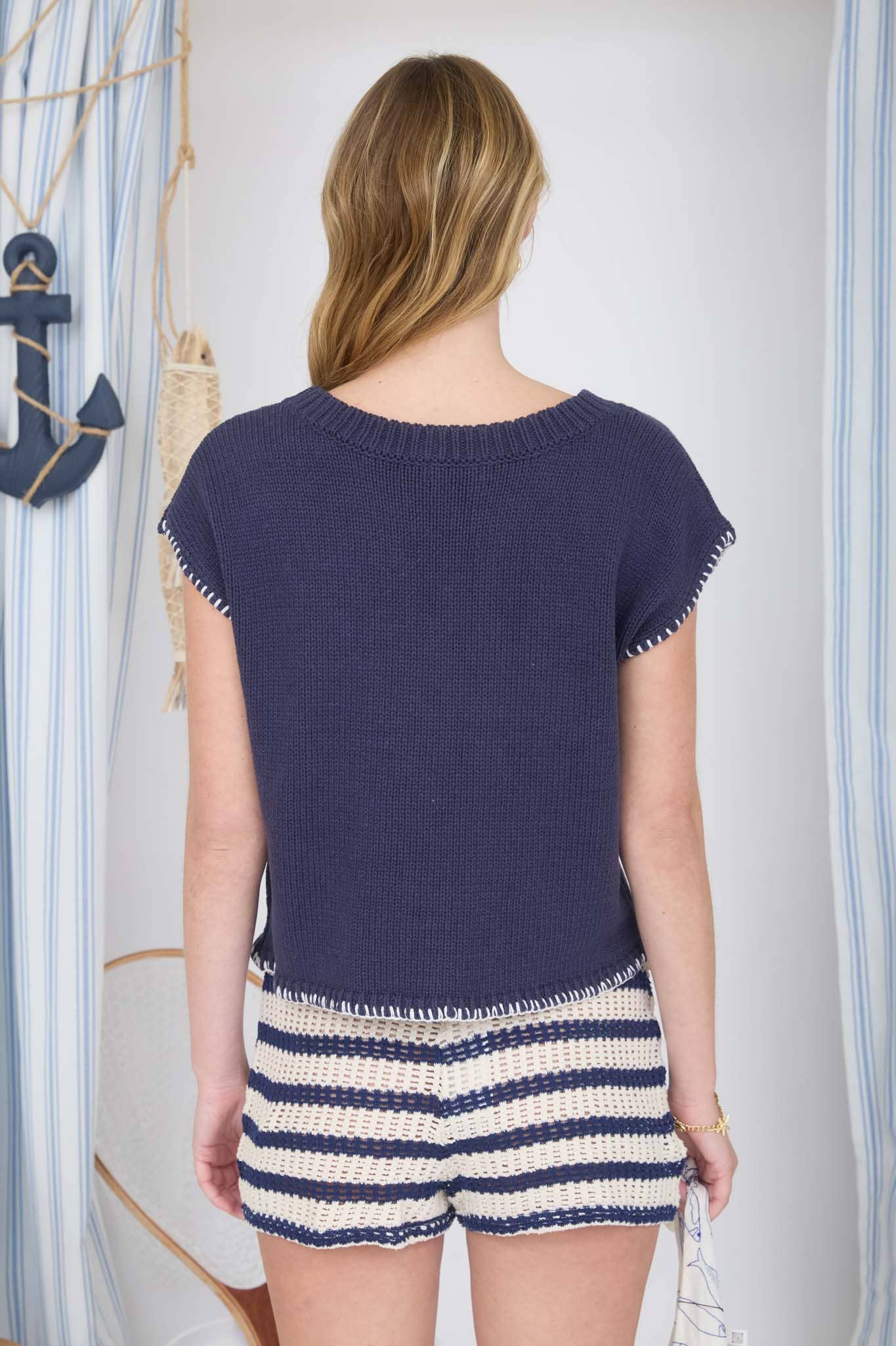 Magnificent Marine Short Sleeve Sweater