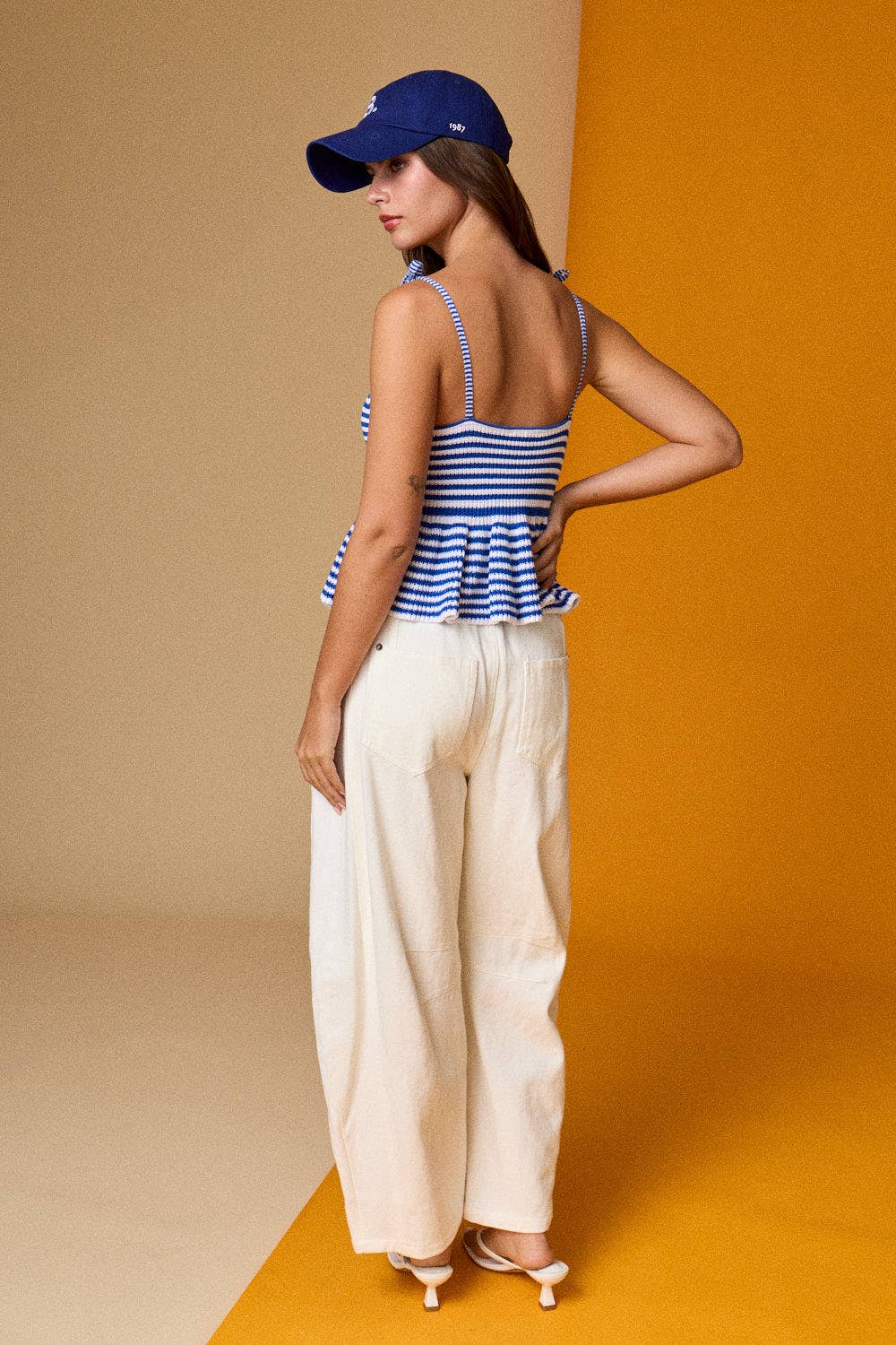Safe Travels (Blue) Stripe Tie Strap Sweater Tank