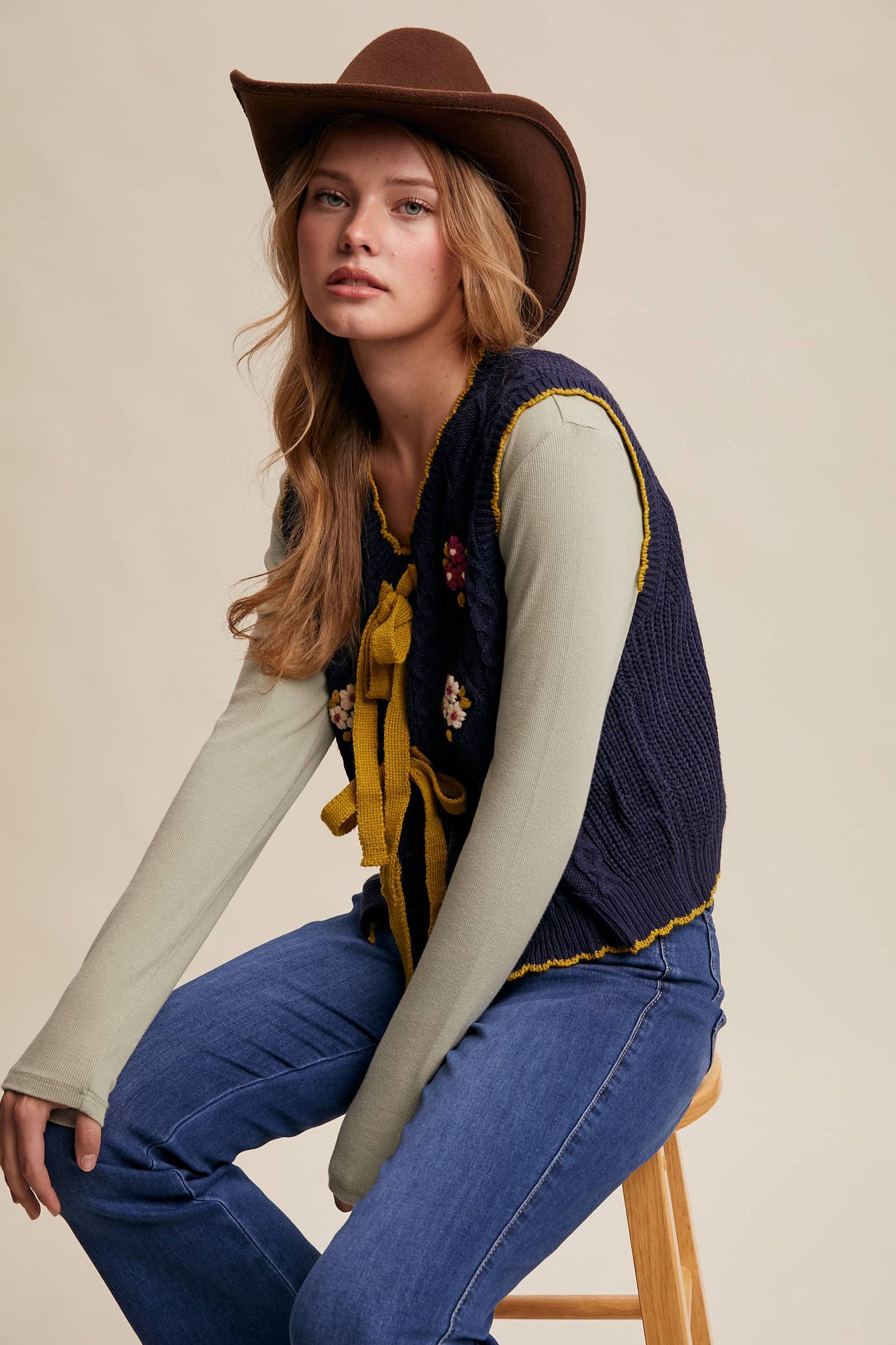 Vintage Views (Navy) Embroidered Vest