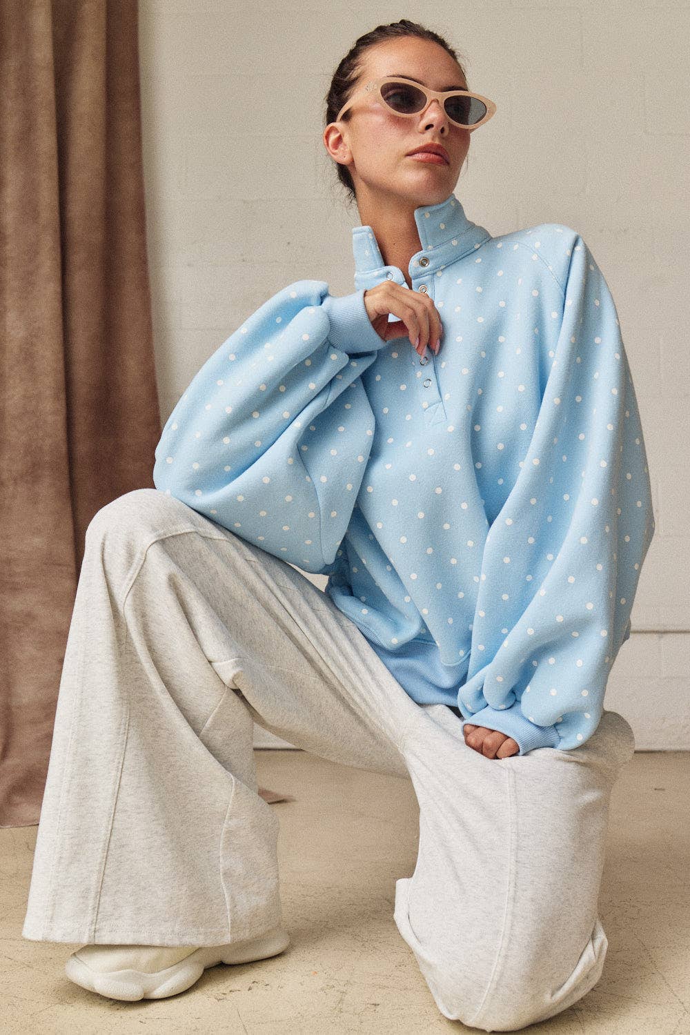 On the Dot (Sky) Polka Dot Sweatshirt