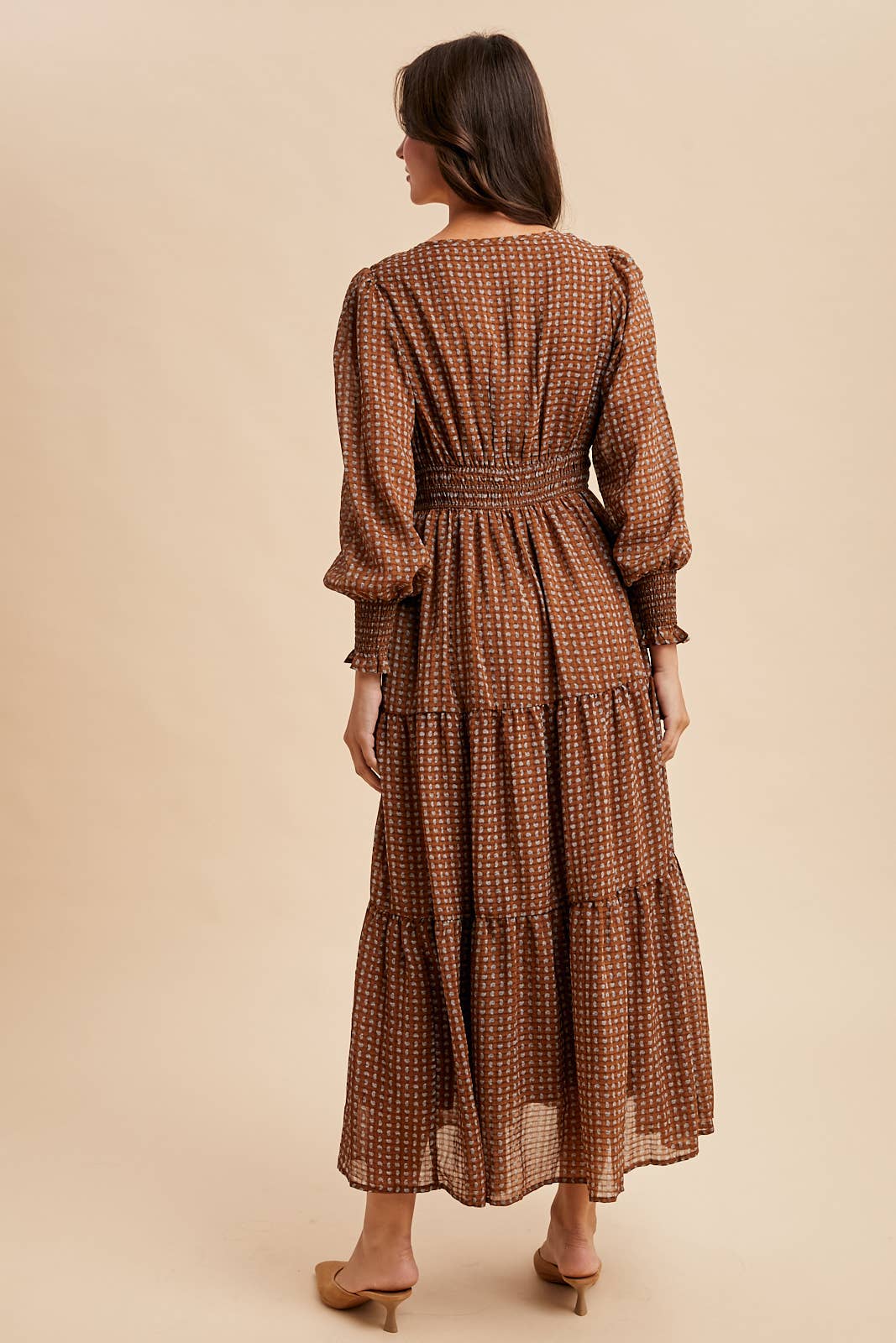 Caramel Latte Notched Collar Maxi Dress
