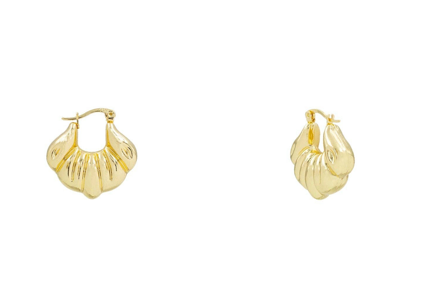Gold Puffy Pointed Shell Huggie 1" Earring