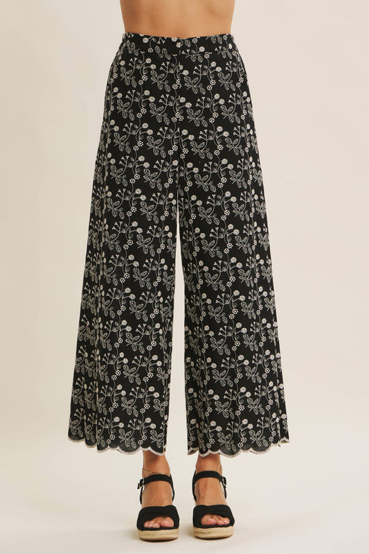 Love Stitch Embroidered Scallop Pants