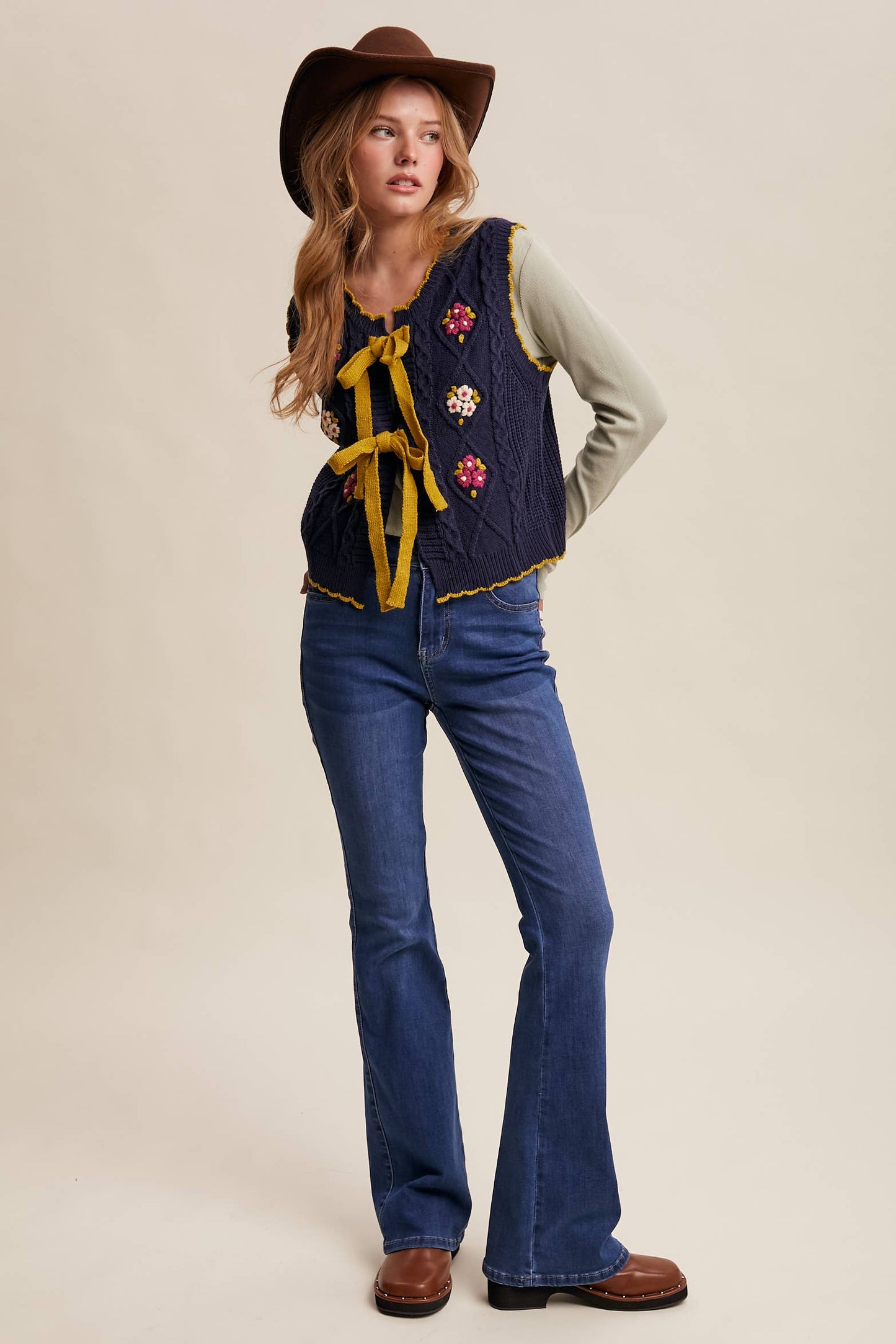 Vintage Views (Navy) Embroidered Vest