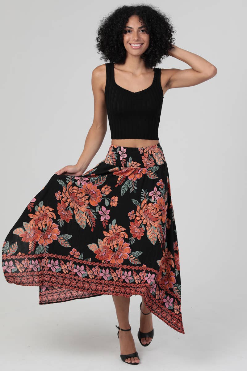 Living It Up Floral Hanky Hem Skirt
