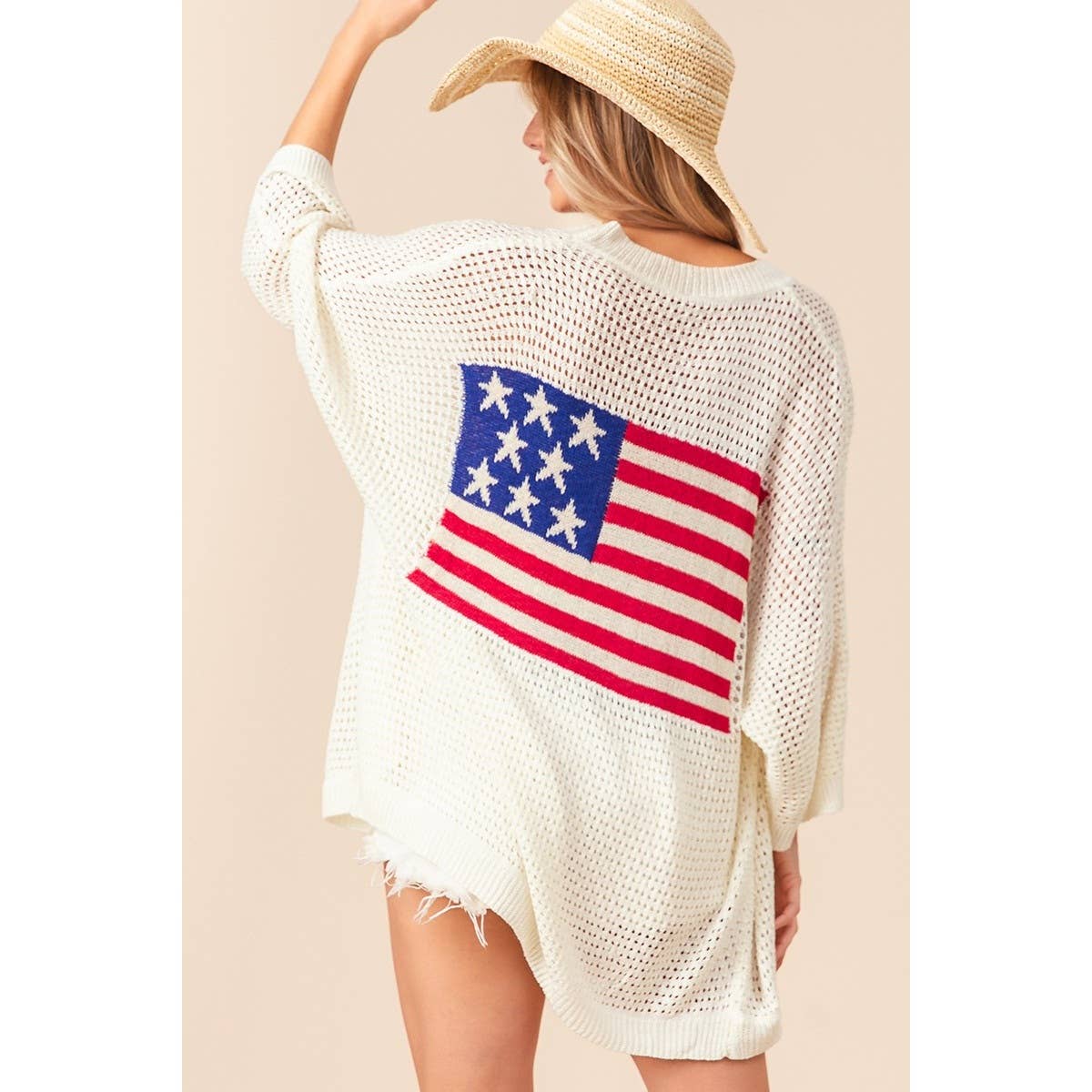 All American (Ivory) Dolman Flag Cardigan