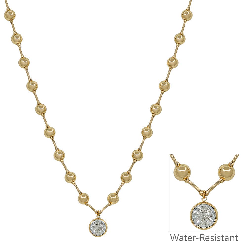 Water Resistant Gold Bead Crystal Charm Necklace