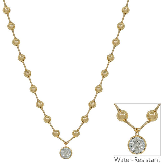 Water Resistant Gold Bead Crystal Charm Necklace