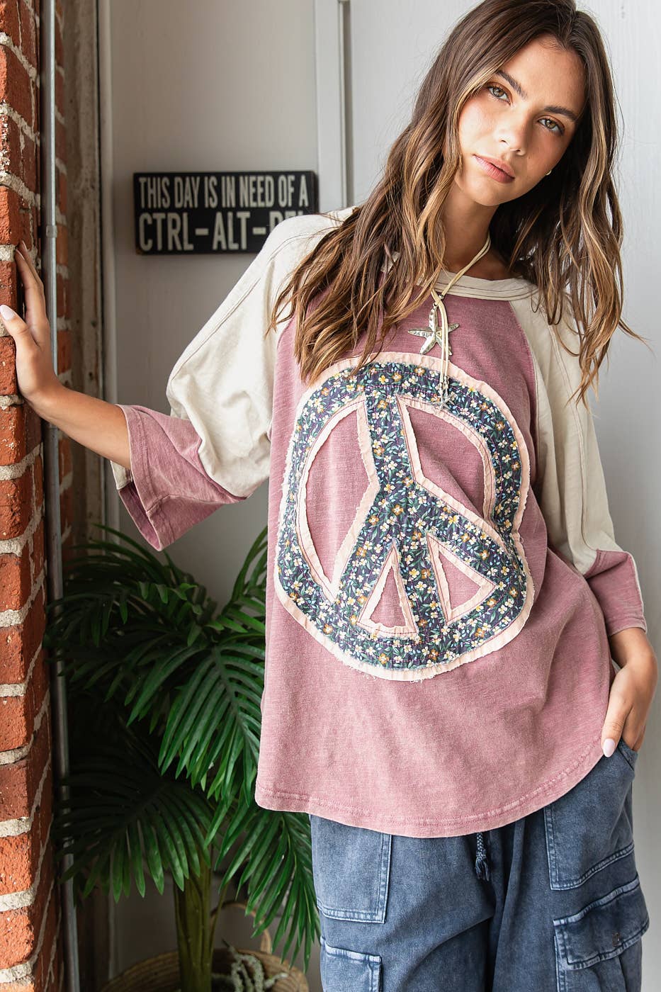Peace Out (Mauve) Floral Patch Top
