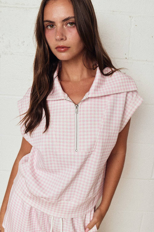 Go Go Gingham (Pink) Zip Up Top