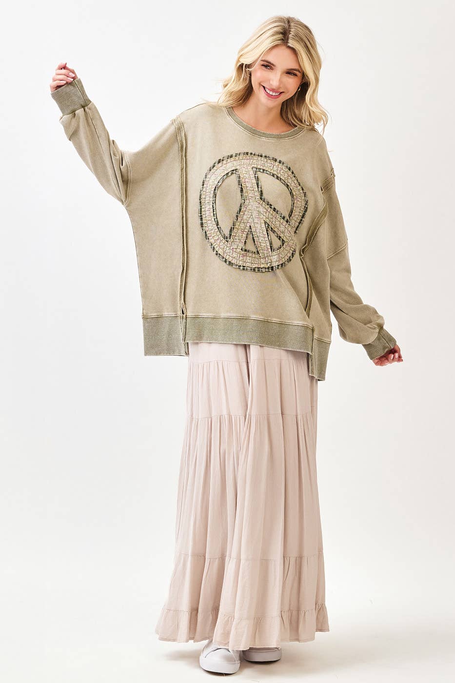Peaceful Way (Olive) Patch Sweatshirt