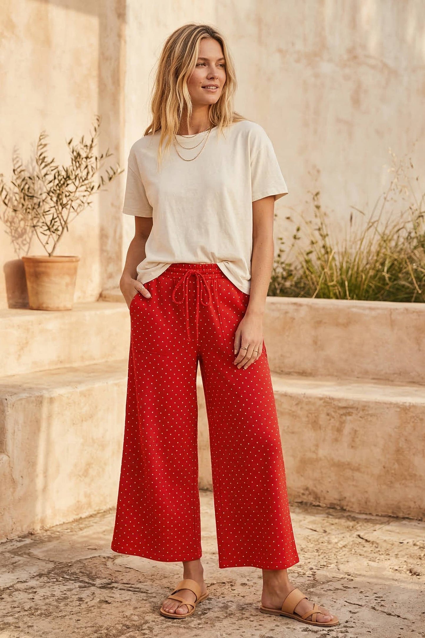 Dot To Dot (Red/Wh) Wide Leg Pants