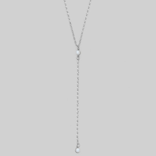 Delicate Pearl Y Necklace, Silver