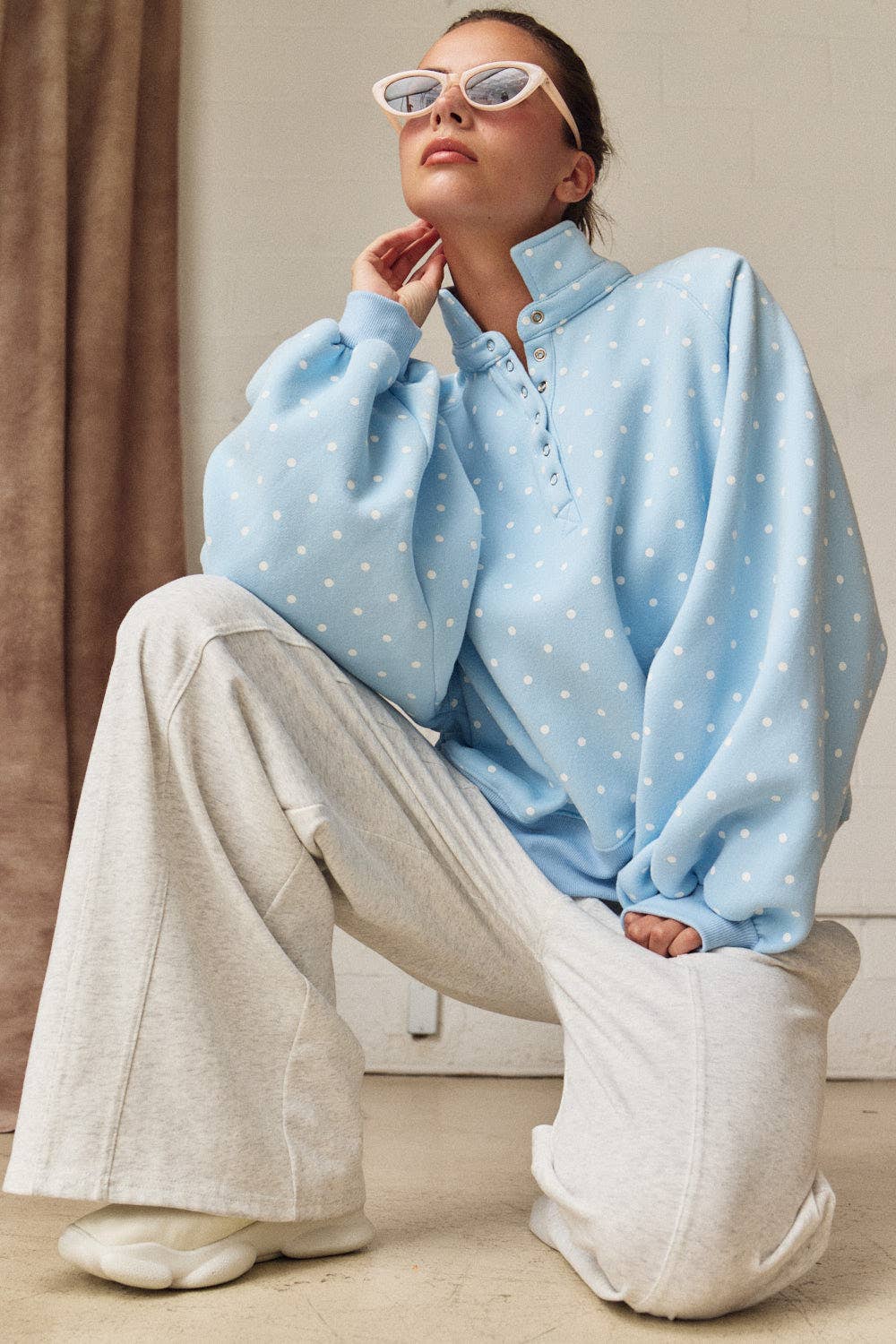 On the Dot (Sky) Polka Dot Sweatshirt