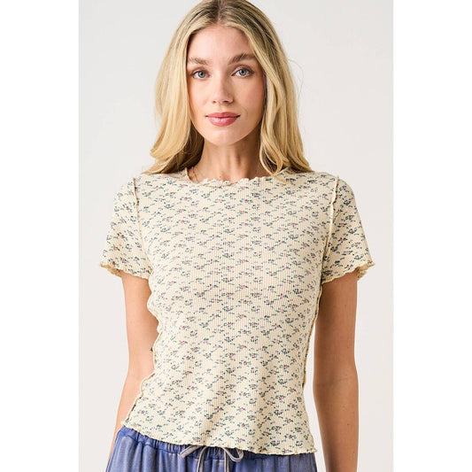 Daring Dreams Floral SS Waffle Knit Top