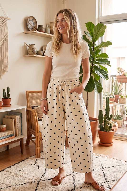 On the Dotted Line (Cream) Barrel Pants