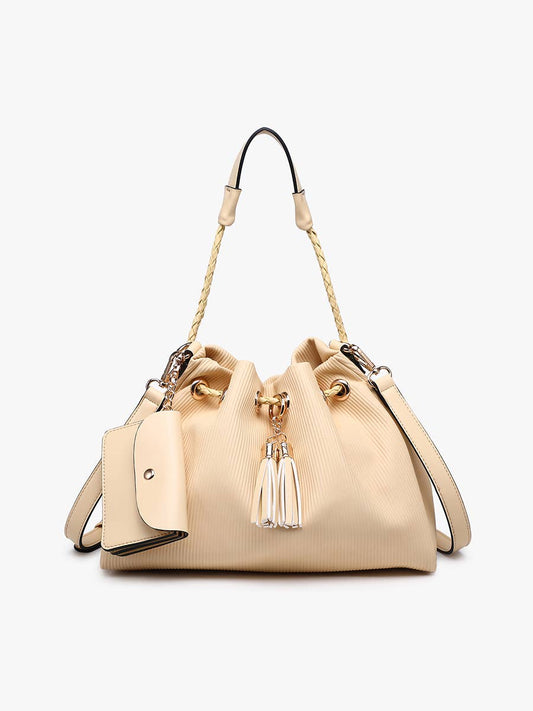 Aaliyah Pleated Drawstring Bucket Bag: Butter Yellow