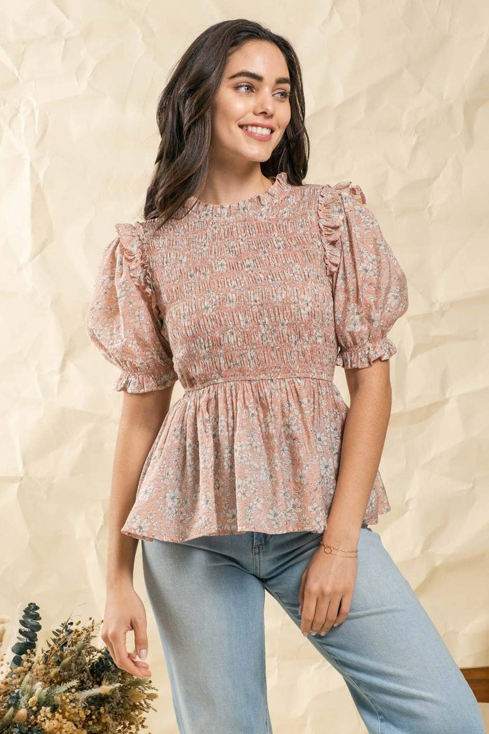 Too Chic (Peach) Puff Sleeve Top