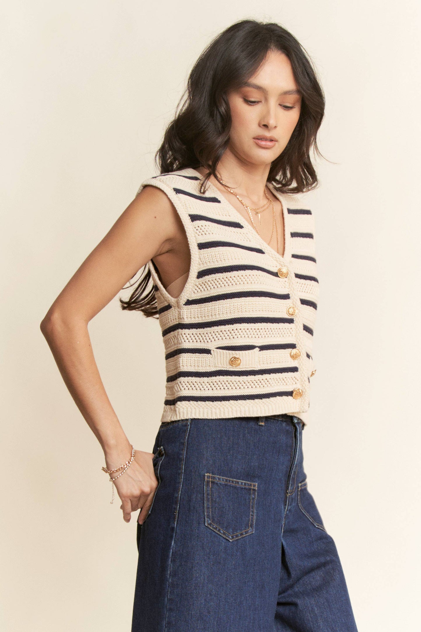 Bon Voyage (Navy/Wh) Stripe Knit Vest